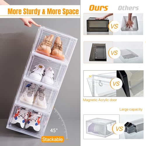 Attelite Clear Black Stackable Shoe Storage Boxes 9-Pack XL with Magnetic Doors