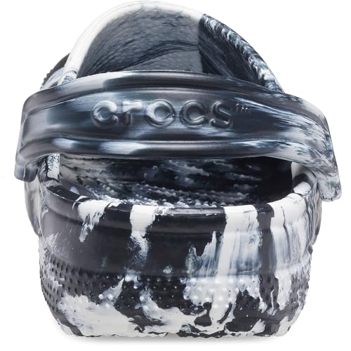 Crocs Unisex Classic Marbled Tie-Dye Clogs - 9 Women / 7 Men, White & Black