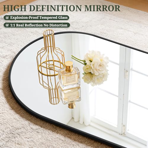 Matte Black Full Length Floor Mirror 65x24 Arched Full Body Mirror with Stand