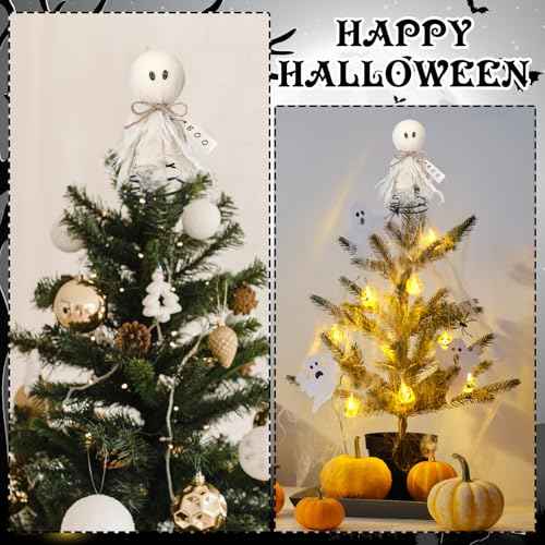 Halloween Ghost Miniature Tree Topper Spooky Halloween Tree Ornaments 5.5 Inches Mini Christmas Treetops Ornaments for Home Party Supplies(Gauze Ghost)