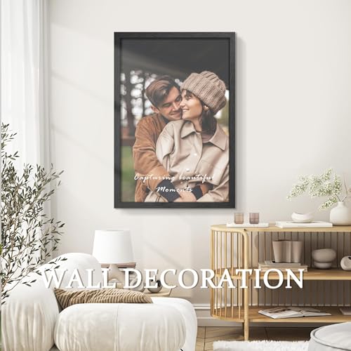 PEALSN 24x36 Black Wooden Poster Frame Wall Mount Display - Solid, Easy Install