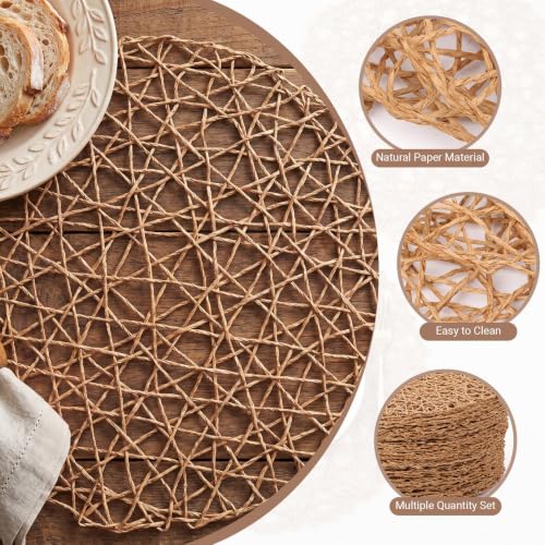 Threehoney 13 Inch Paper Braided Round Placemats Set of 60 Brown Rustic Table Decor
