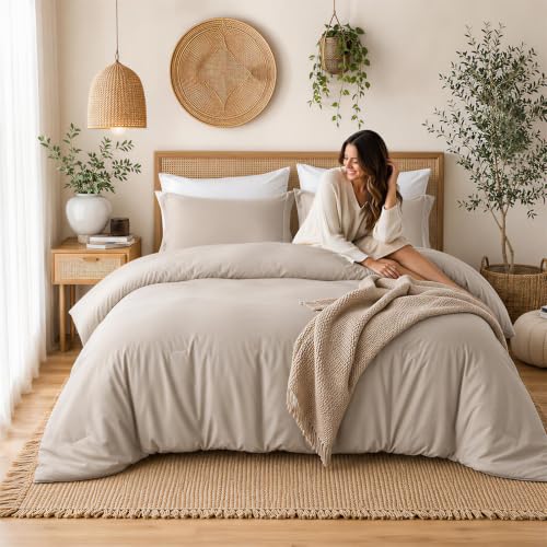 Weigelia King Comforter Set with Sheets - Oatmeal Bed in a Bag, 7 Pieces