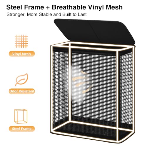 2-Section Laundry Hamper with Lid - 140L Steel Frame Removable Washable Liners