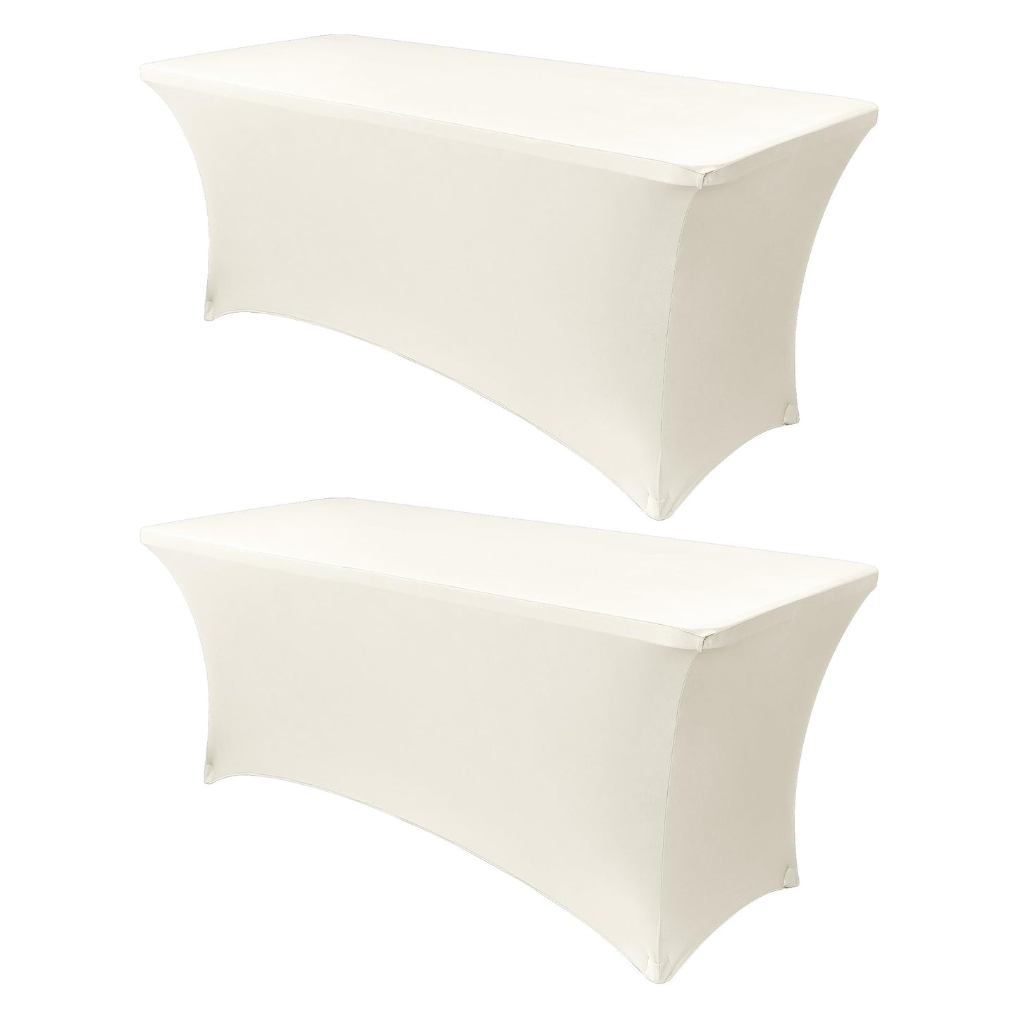 Obstal 8Ft Stretch Spandex Table Cover for Standard Folding Tables - 2 Pack Universal Rectangular Fitted Tablecloth for Party, Banquet, Events, Trade Show (Cream, 96L x 30W x 30H Inches)