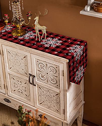 Z&L Home Christmas Buffalo Plaid Table Runner 14x72in Snowflake Print
