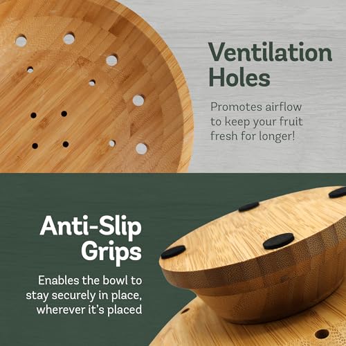 Brown Wooden Fruit Bowl with Pedestal – Large Bamboo Vented Fruit Basket