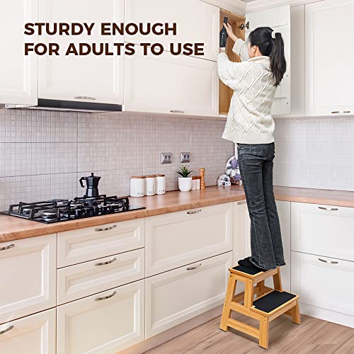 StrongTek Wooden 2 Step Stool for Adults, 17.5 Inch, 500lb Capacity, Non-Slip