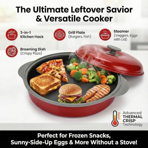 Microwave Frying Pan Skillet Grill & Crisper Pan with Lid - Non-Stick, Versatile Cooking