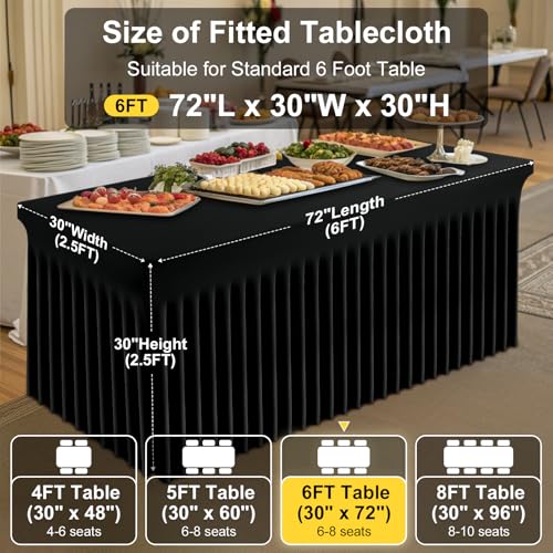 5 Pack Elastic Fitted Tablecloth Skirt for 6FT Tables - Black, 72x30 Inches