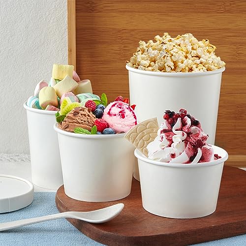 32oz Paper Soup Containers with Lids - 25 Pack, Disposable Takeout Cups