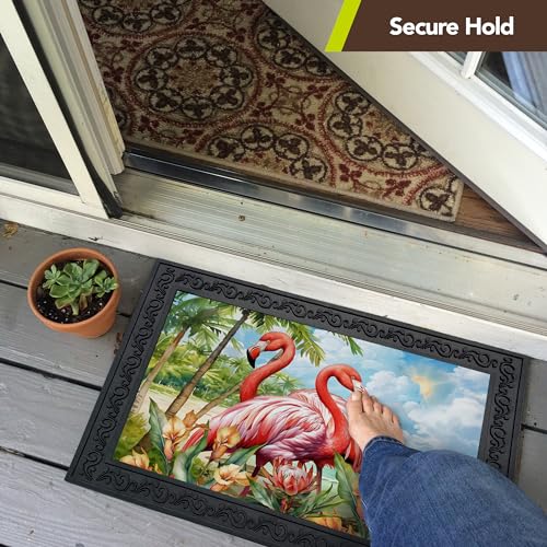 Outdoor Rubber Doormat Tray with Floral Design - Heavyweight Recycled Rubber