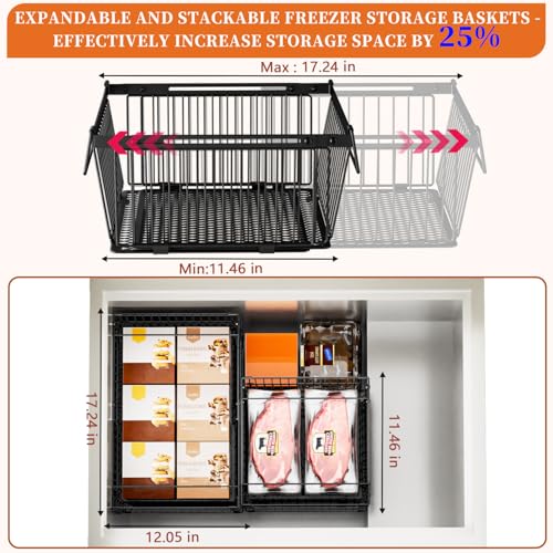 Black Freezer Organizer Bins 4 Pack for 10-20 Cu.Ft Freezers, Leak-Proof Bottom