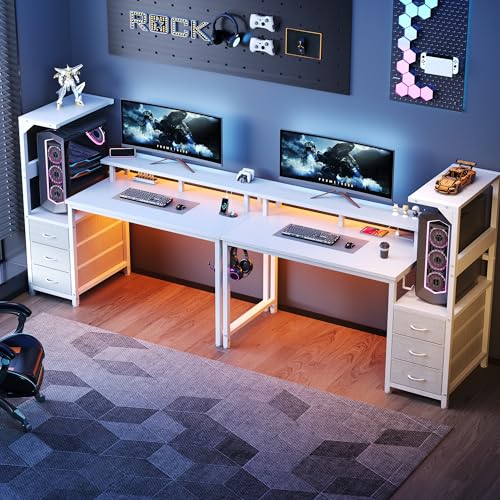 52-Inch Reversible Gaming Desk with LED Lights & Power Outlets, White
