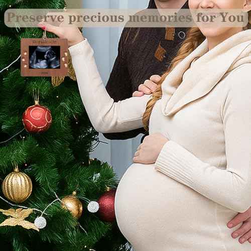 2025 Sonogram Picture Frame Tiny Miracle Ultrasound Christmas Ornament,Baby's First Wooden Christmas Keepsake Christmas Tree Decoration for Expecting Parents and Grandparents
