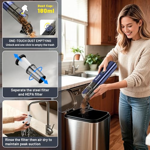 Omofull Blue 4-in-1 Cordless Car & Home Vacuum with Air Duster, 19500Pa