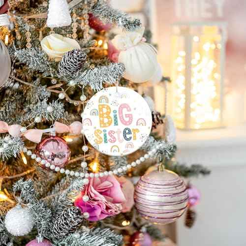 Syhood Christmas Big Sister Ornament New Big Sister Gift Christmas Tree Decorations Round Ceramic Ornament with Black Velvet Bag Xmas Gift(Rainbow)