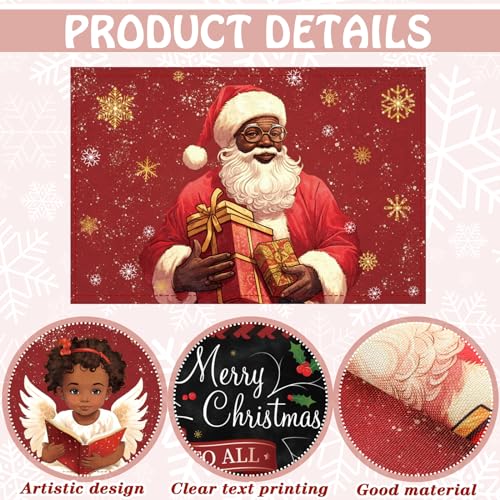 6-Piece Christmas Placemats 18x12 in Set with Santa & Angel Designs