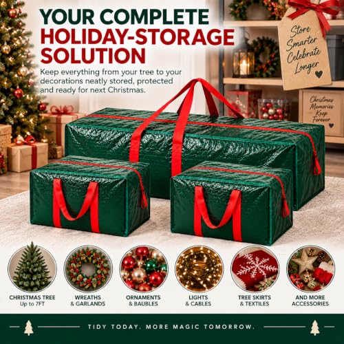 STIRZEST 3-Pack Christmas Tree Storage Bags Heavy-Duty Large & Small with Reinforced Handles