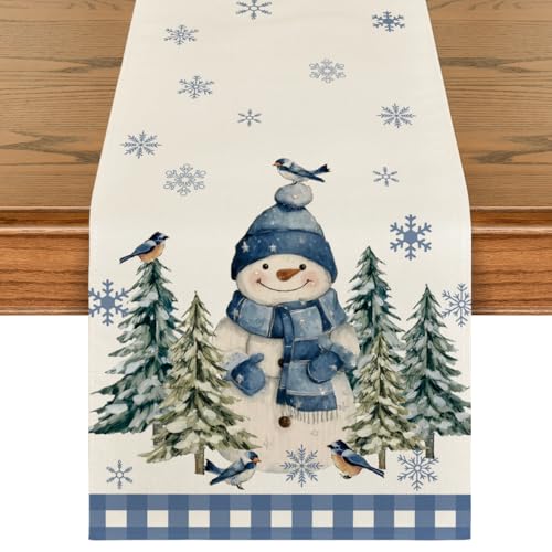 Artoid Mode Blue Snowman Winter Table Runner 13x60 Inch Home Decor