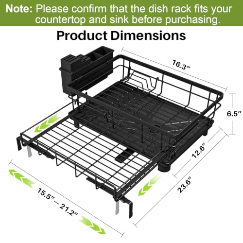Extendable Dish Drying Rack - Large Capacity Kitchen Organizer, Black