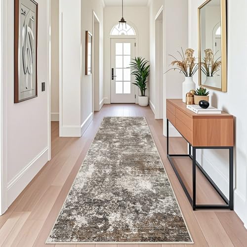 BYYVOO 3' x 10' Brown Beige Non-Slip Washable Runner Rug for Hallway & Kitchen