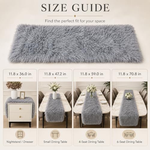 Gray Faux Fur Table Runner Winter Holiday Decor 11.8 x 70.8 Inch