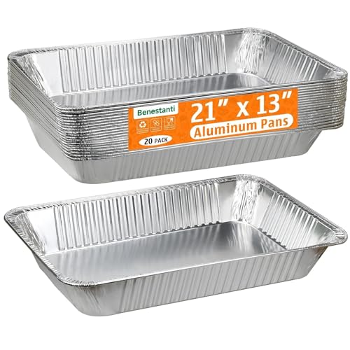 Benestanti 20 Pack Full Size Aluminum Steam Table Pans - Heavy Duty Disposable Roasting & Baking Trays for Catering
