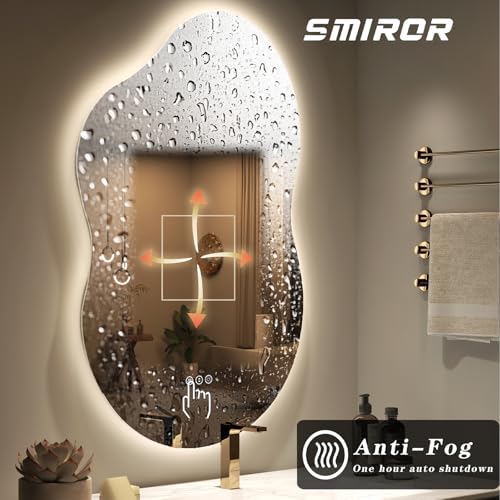 SMIROR 20x32 Backlit Cloud-Shaped LED Bathroom Vanity Mirror - Dimmable & Anti-Fog, 32"L x 20"W