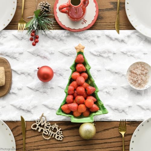 Artoid Mode 13x60 Inch Christmas Table Runner - Soft Plush Faux Fur Jacquard, White