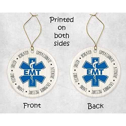 HTDesigns EMT Ornament for Christmas Tree - World's Best - Emergency Medical Technician Clinician Paramedic Ambulance First Responder Printed on Both Sides