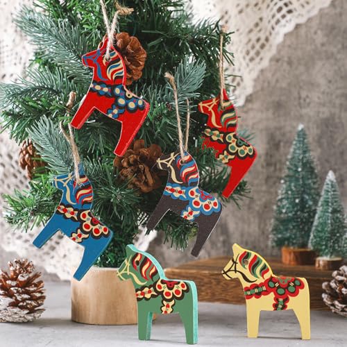 Vercraft 12 Pcs Dala Horse Swedish Christmas Ornament Scandinavian,