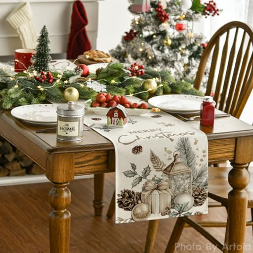 Artoid Mode 13x90 Inch Xmas Table Runner Beige | Holiday Home Party Decor