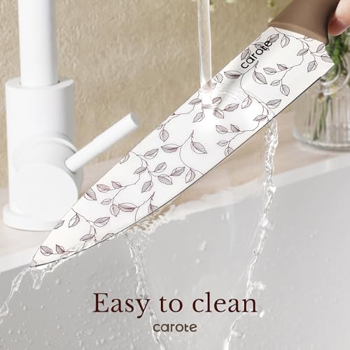 CAROTE Kitchen Knife Set, 6 Floral Knives with Blade Guards, 12-Piece