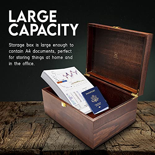 Large Wooden Storage Box with Hinged Lid - Chocolate Brown, Gift Ready