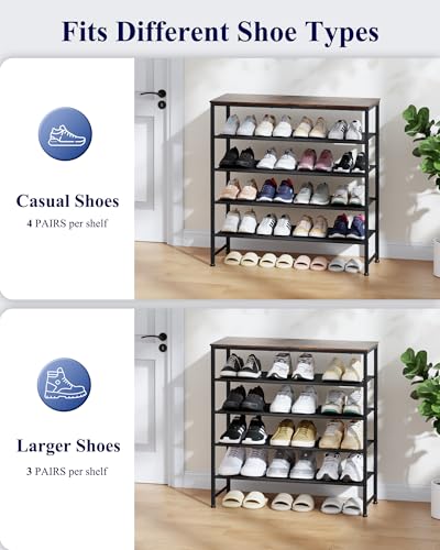 Kitsure 5-Tier Shoe Rack with Wooden Top - Brown, 29.5 x 11.4 x 31.1 inches