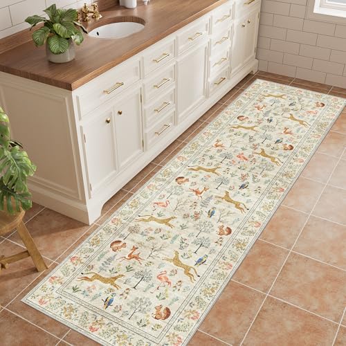 BEIGE 2x6 Runner Rug with Animal Pattern, Washable Non-Slip Kitchen Mat