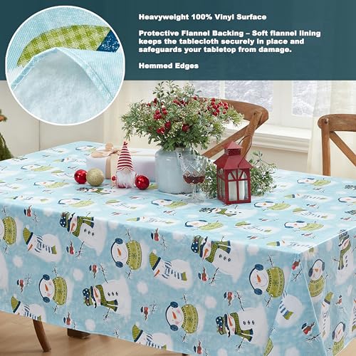Newbridge Christmas Blue Snowy Snowman Vinyl Tablecloth 60 x 102 Rectangle