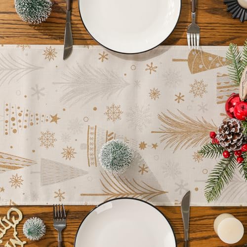 Siilues 220 GSM Merry Christmas Table Runner 13x72 Inch - Festive Burlap-Style Decor