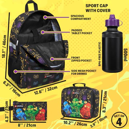 Get Trend Lego Ninjago Boys Backpack 4-Piece Set with Lunch Bag & Water Bottle - Multi