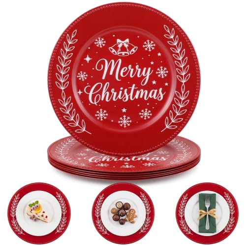 Christmas Charger Plates Set of 6 13-inch Red Beaded Holiday Dinnerware