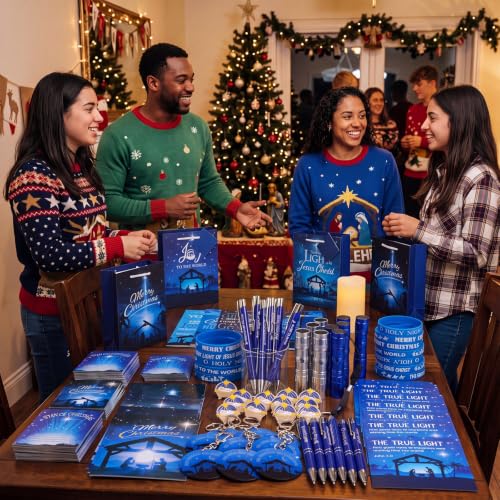 Epakh 120 Pcs Christmas Nativity Gift Set (12 Gift Bags, 12 Bible Verse Bookmarks) 12 Joy Pens