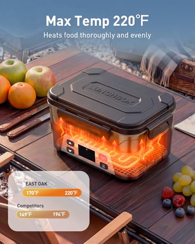 EAST OAK Black 5.5-Cup Cordless Heated Lunch Box with Scheduled Heating