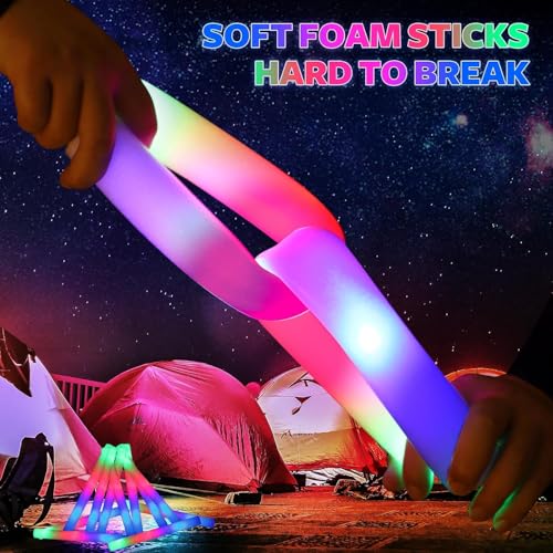 Wellent 58 PCS LED Foam Glow Sticks Bulk with 3 Light Modes for Parties and Events