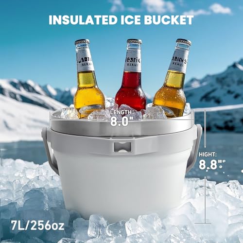 7L Vacuum Insulated Ice Bucket with Lid, Scoop & Tongs - Milk White