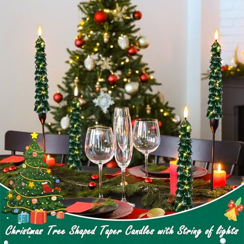 KunSwenn 4-Pack Flameless Christmas Tree Candles with Remote & String Lights