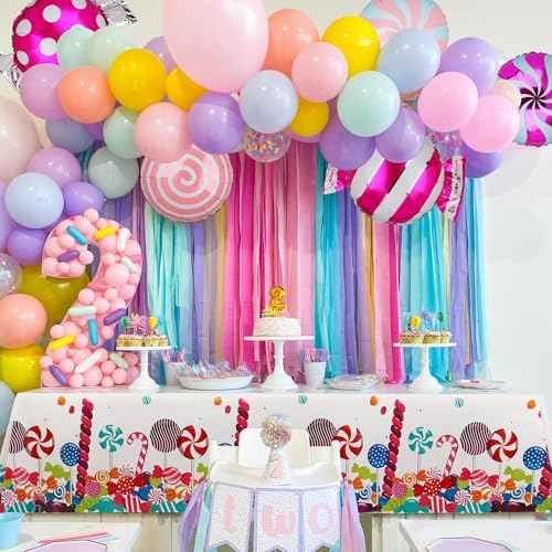 1 Pcs Candy Table Covers Candy Lollipop Plastic Tablecloths Girls Baby Showe Christmas Sweet Candy Theme Birthday Candyland Party Decorations