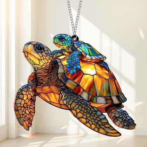 Sea Turtle Acrylic Suncatcher Ornament with Story Card, Sea Turtle Gifts for Women, Beach Gifts for Women, Beach Christmas Ornaments for Tree, White Elephant Presents for Friendship (Motherhood)