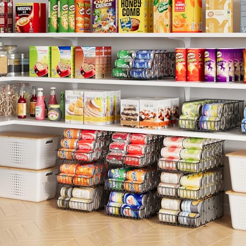 16.94" Black Stackable Can Storage Organizer with Adjustable Dividers - Kitchen Pantry Shelf Rack