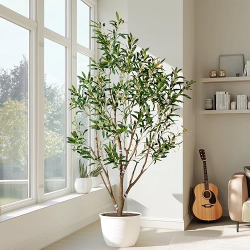 5ft Faux Olive Tree with White Pot & Moss - Indoor Outdoor Artificial Plants